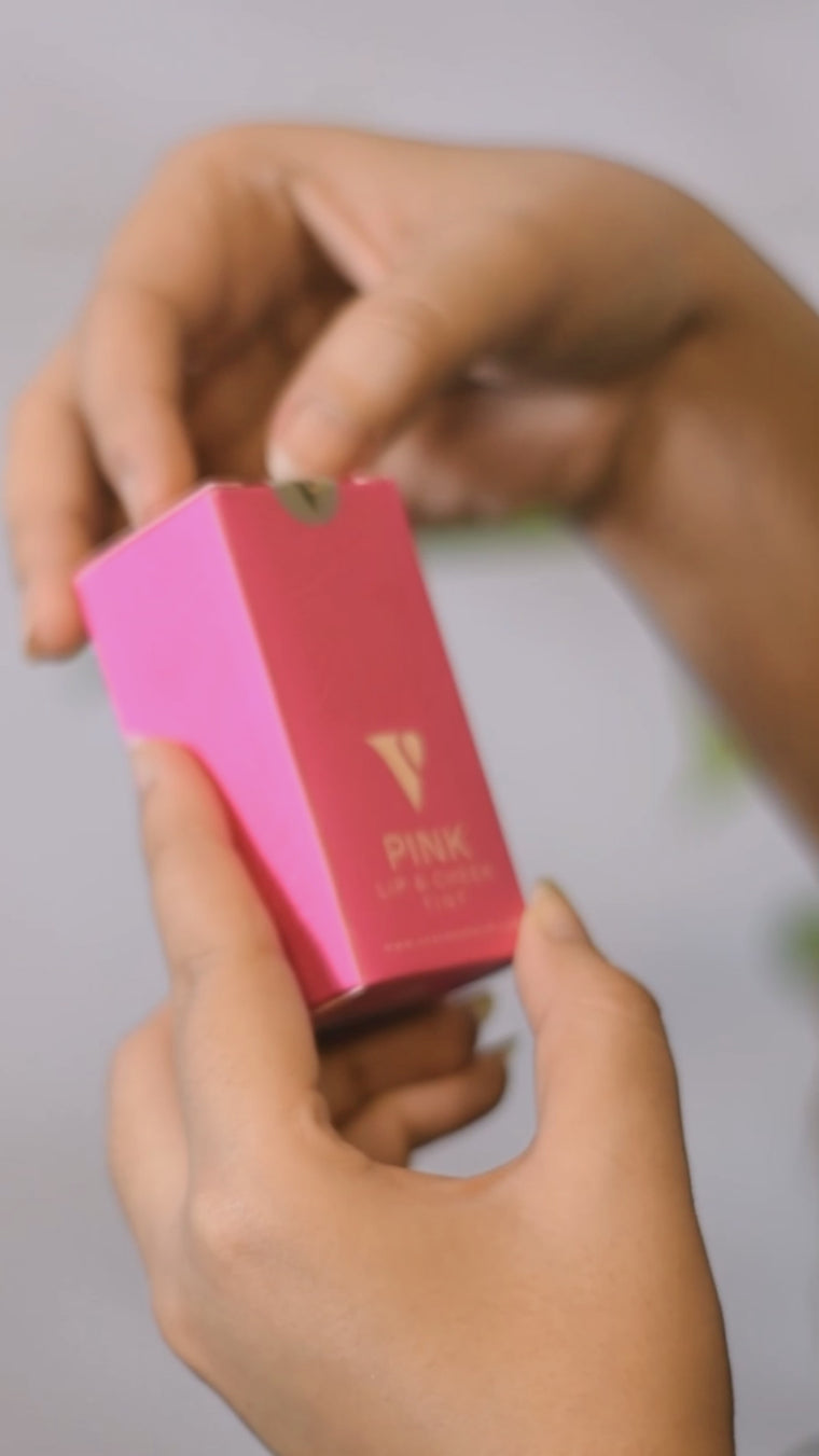 Pink lip and cheek tint color swatch and texture