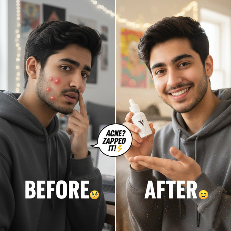 VCARE Natural Acne Serum - 30ml – application view in Pakistan