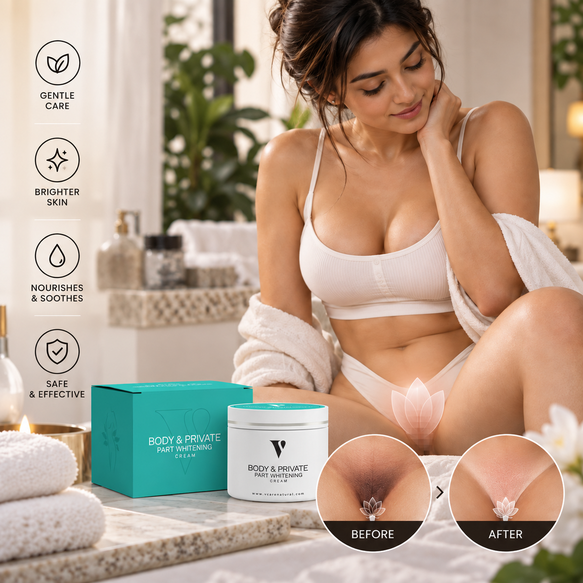 VCARE Natural intimate area care and brightening cream guide in Pakistan