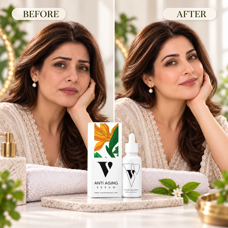 VCARE Natural Anti-Aging Serum - 30ml – before and after comparison in Pakistan