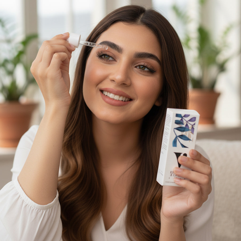 VCARE Natural Brows & Lashes Serum - 30ml – application view in Pakistan