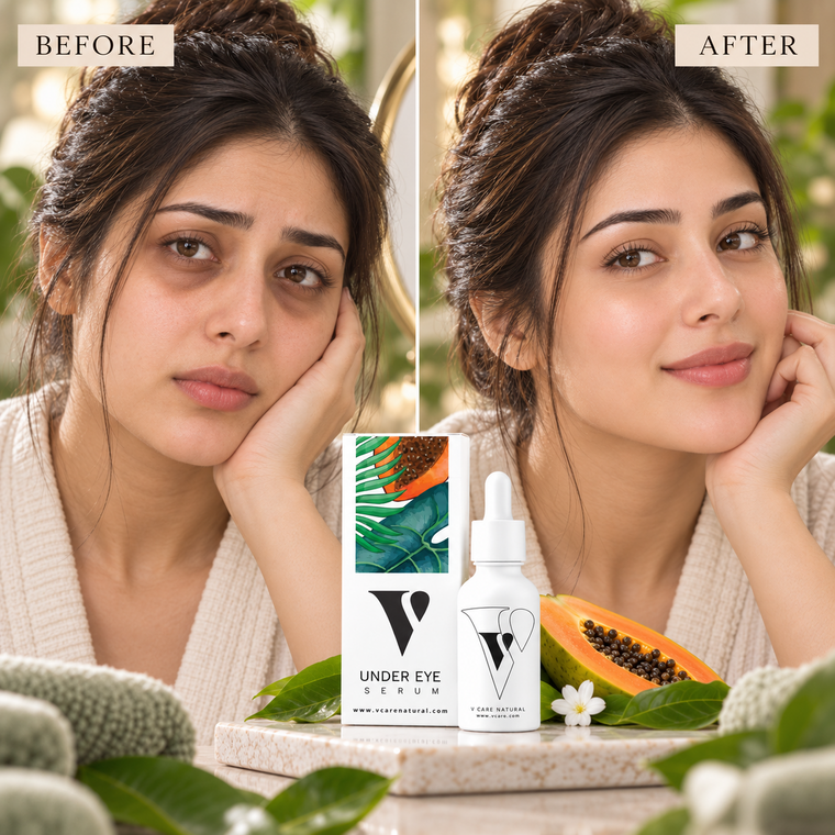 VCARE Natural Under Eye Serum - 30ml – before and after comparison in Pakistan