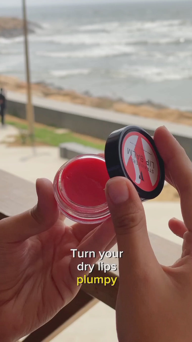 Naturally soft and shiny lips using strawberry lip balm
