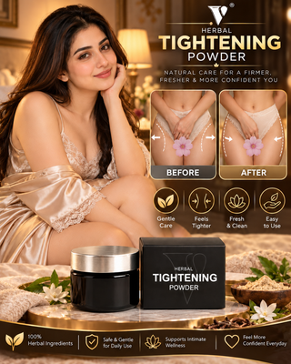 VCARE Herbal Tightening Powder before and after comparison for intimate tightening care for women in Pakistanویجائنا ٹائٹننگ پاؤڈر - 25 گرام