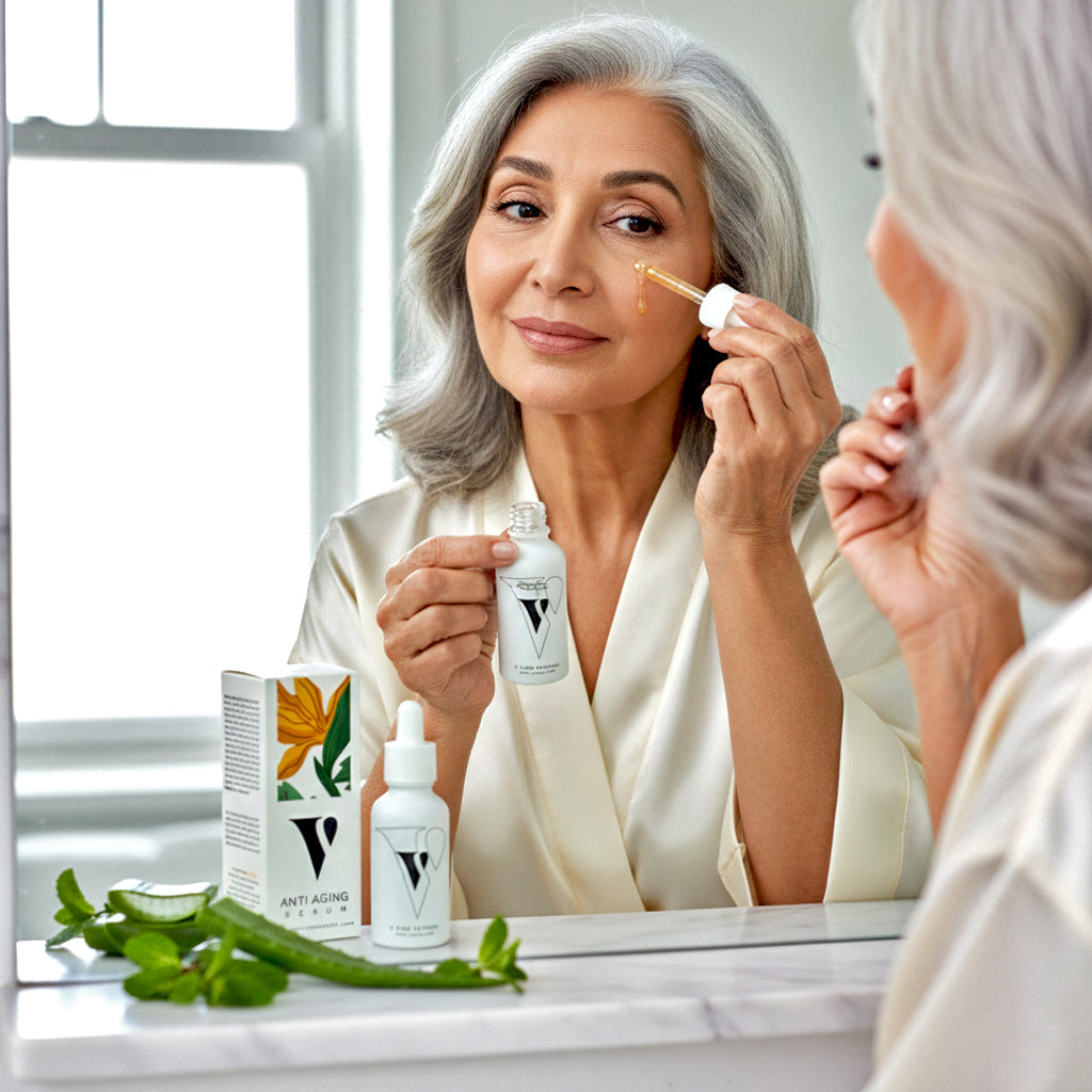 VCARE Natural Anti-Aging Serum - 30ml – application view in Pakistan