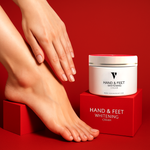 Applying hand and feet cream for soft and smooth skin
