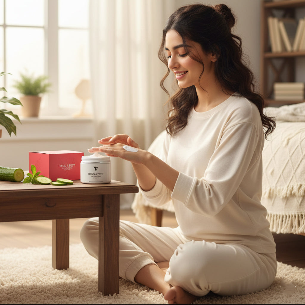 Soft and nourished hands and feet after regular cream use
