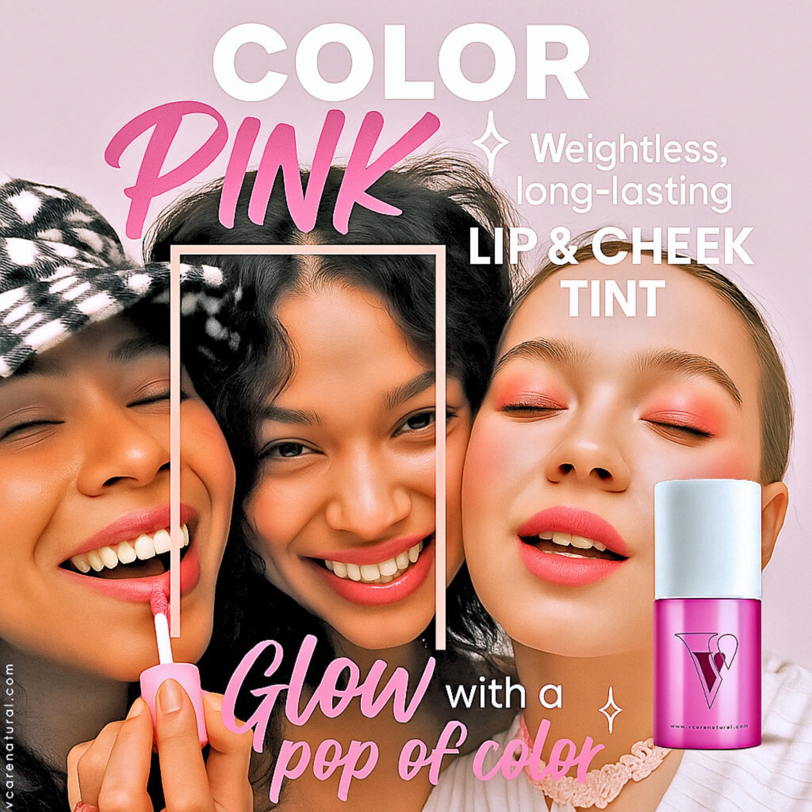 Rosy makeup look using pink lip and cheek tint
