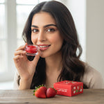 Strawberry lip balm texture for moisturizing lips
