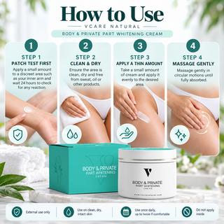 How to use VCARE Natural Private Part Whitening Cream 30gm on clean, dry external skin for intimate-area, inner-thigh and dark-area care in Pakistanپرائیویٹ پارٹ وائٹننگ کریم - 30 گرام