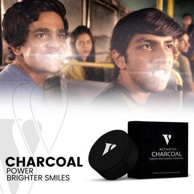 Bright and clean smile after using charcoal tooth powder